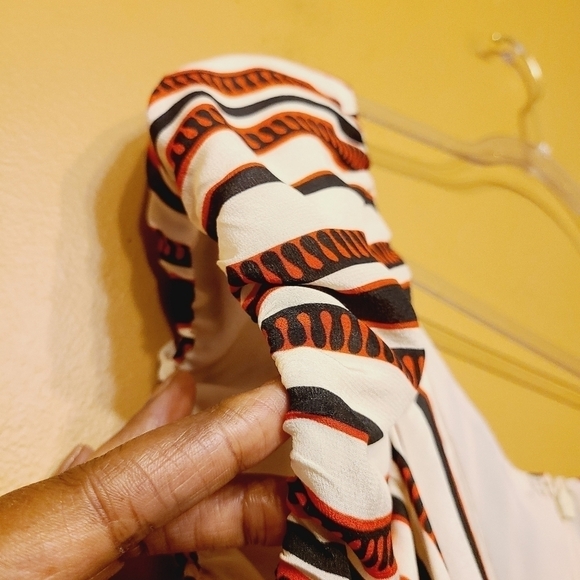 Anna Sui | Women's Mixed Print V-Neck Striped Mini Dress (Size Large) - Picture 7 of 14